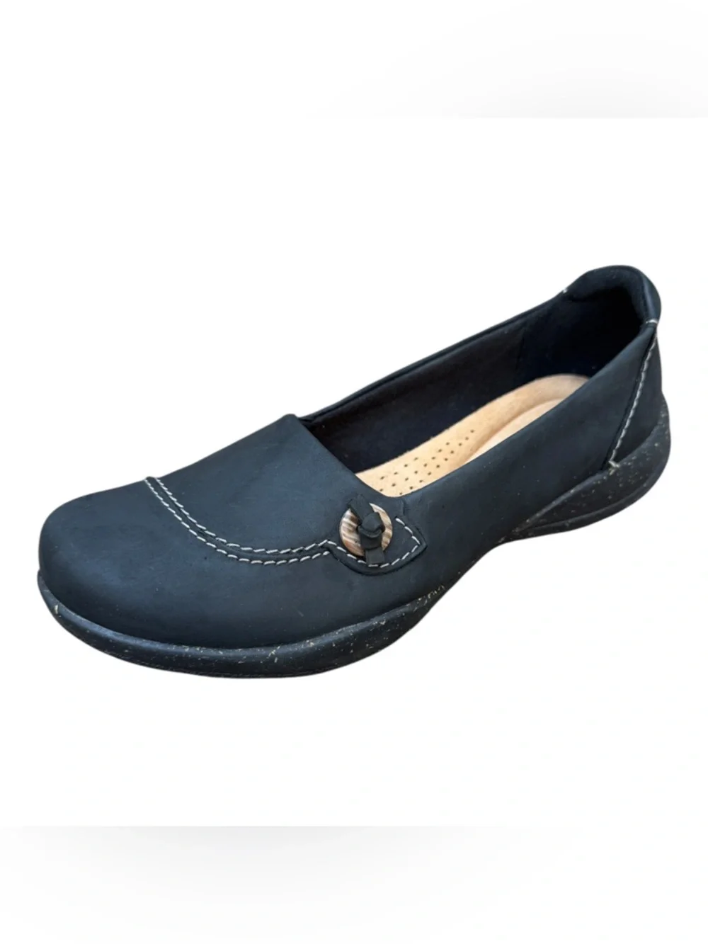 Clarks Collection Women’s 8 Roseville Sky Black Leather Slip-On Loafers